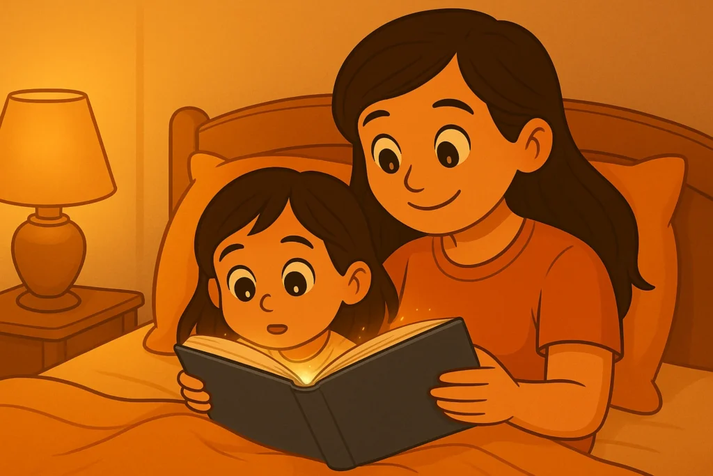 Mother and daughter sharing the magic of a daily reading routine through bedtime reading