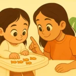 Parent teaching child to count using goldfish crackers, learning through play and daily routine