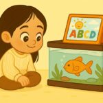 Father and daughter sitting near a fish tank smiling at an iPad after fixing water-damaged speaker using DryPhoneSpeakers.com.