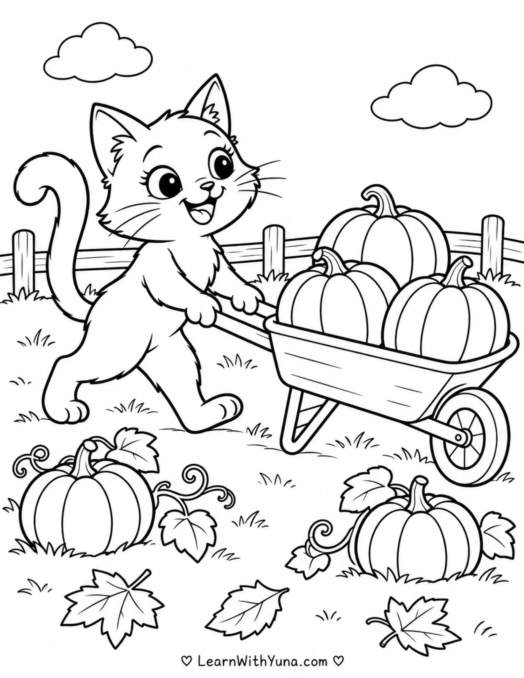 Little Black Cat’s Pumpkin Patch Delivery Coloring Page