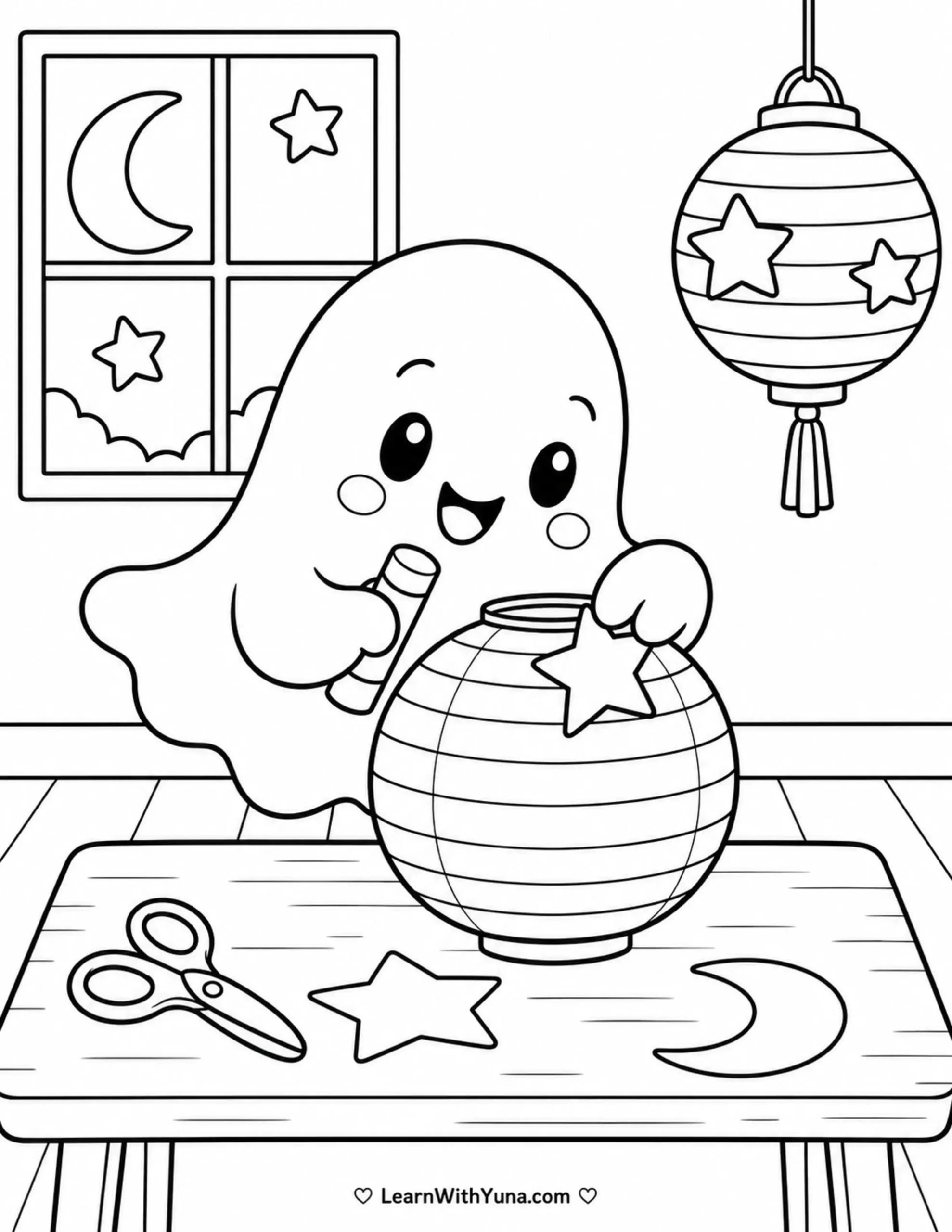 Friendly Ghost’s Lantern Craft Table Coloring Page