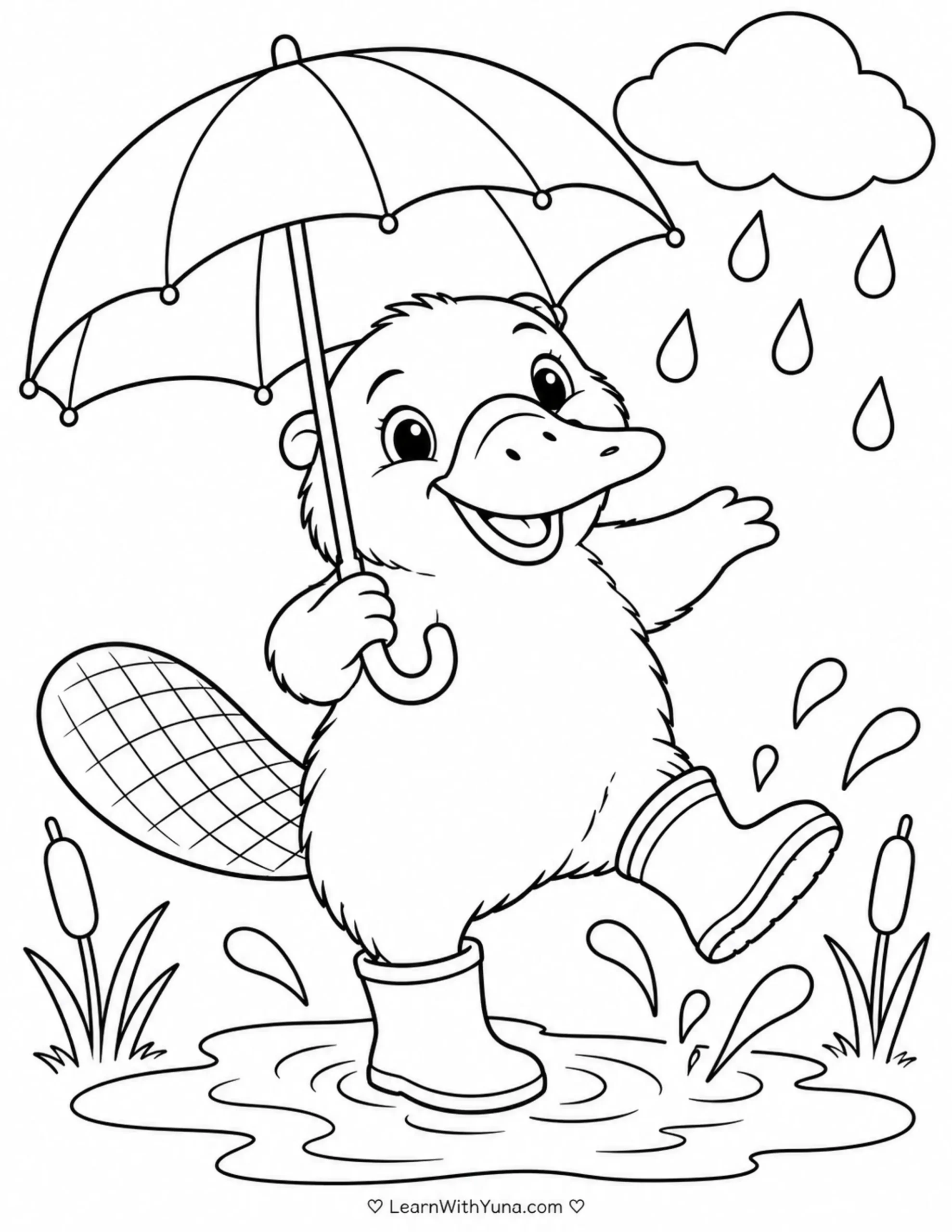 Playful Platypus Puddle Splash Coloring Page