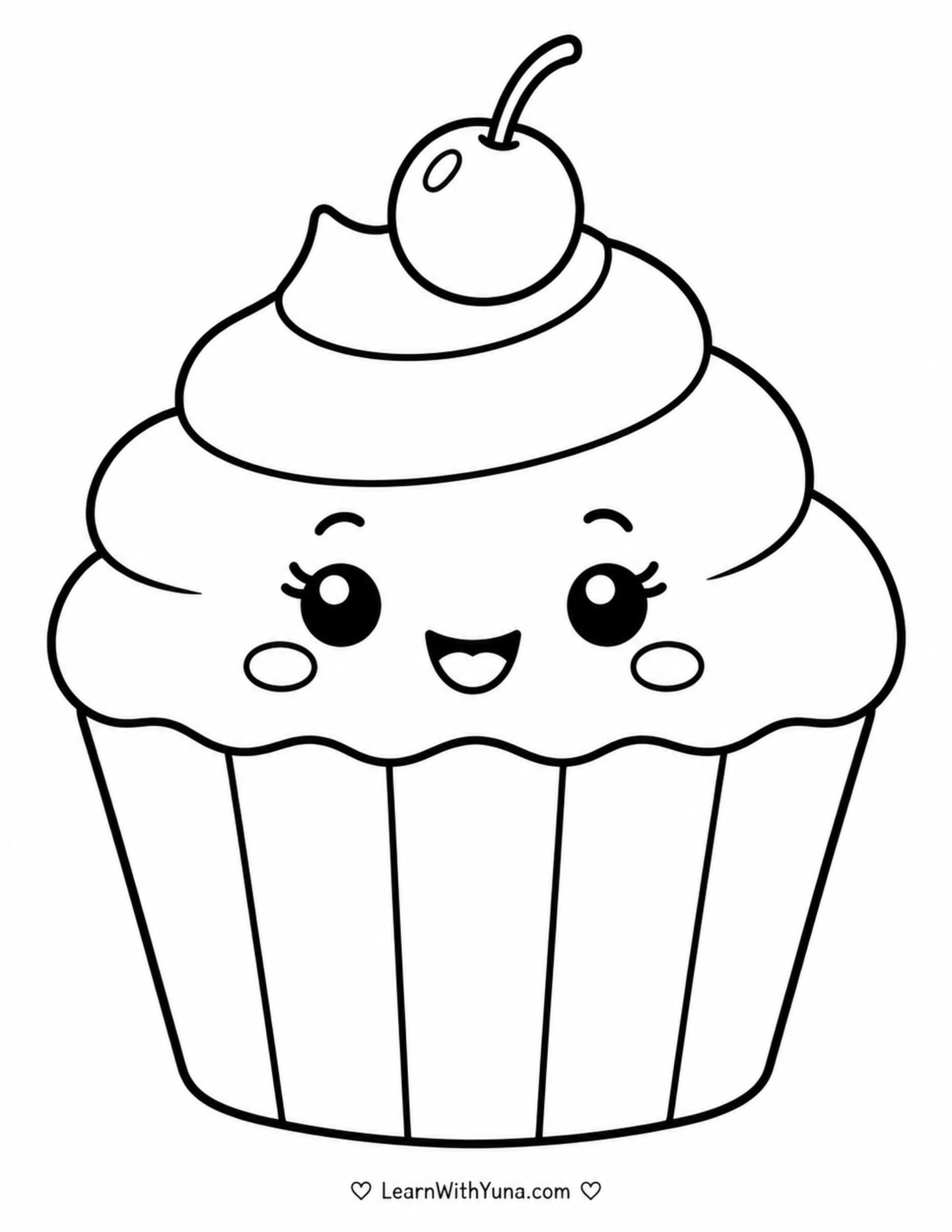 Smiling Cupcake Coloring Page