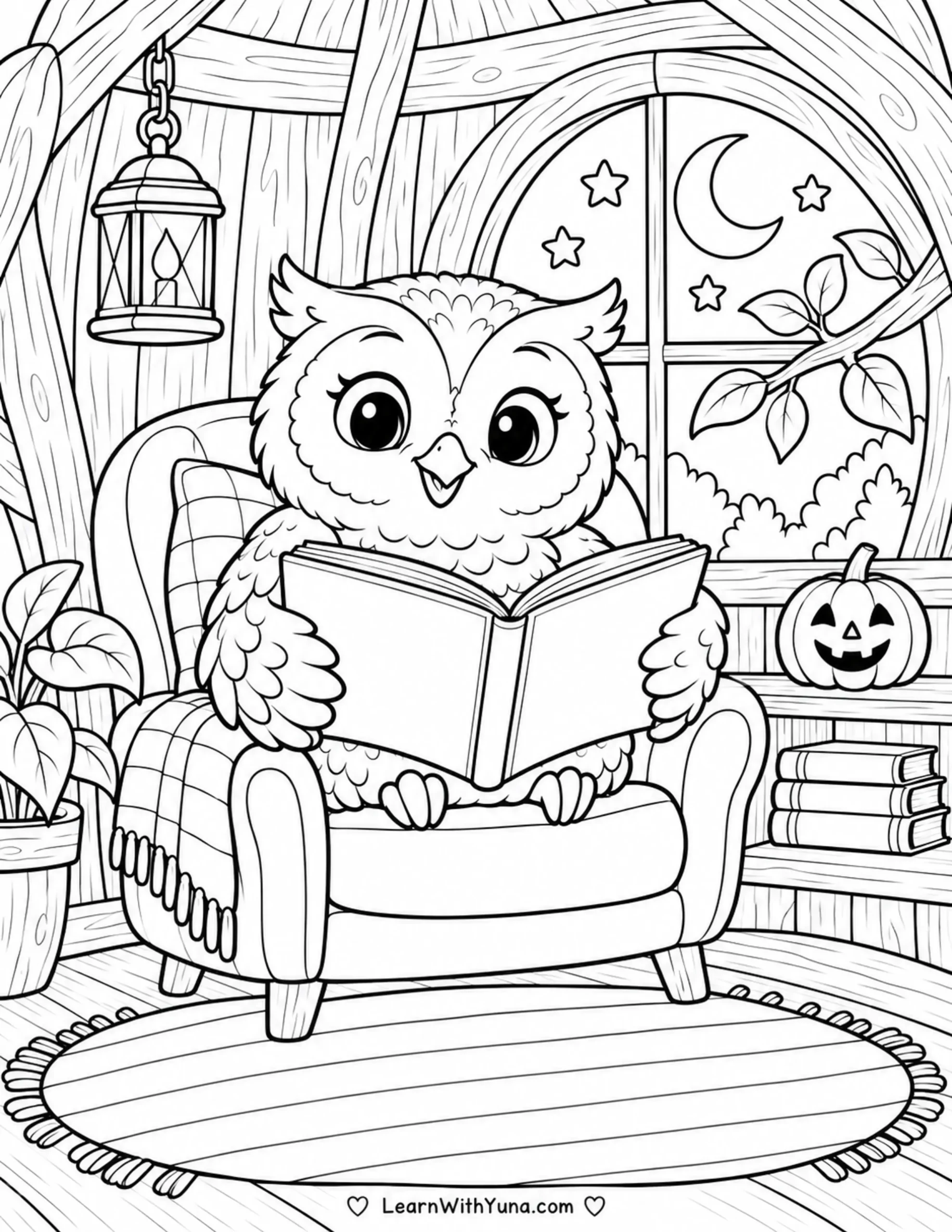 Wise Owl’s Halloween Storytime Coloring Page