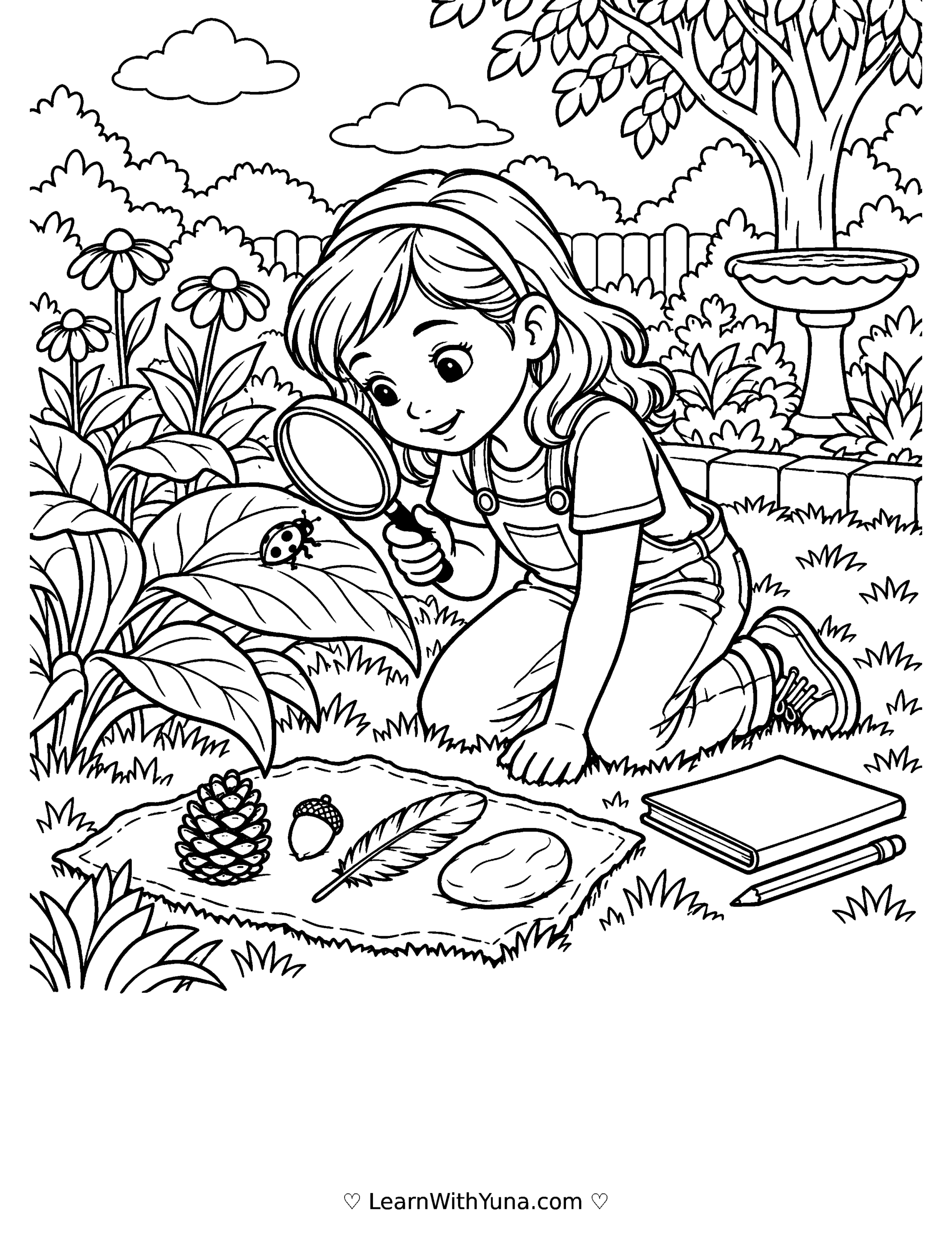 Backyard Nature Detective Coloring Page