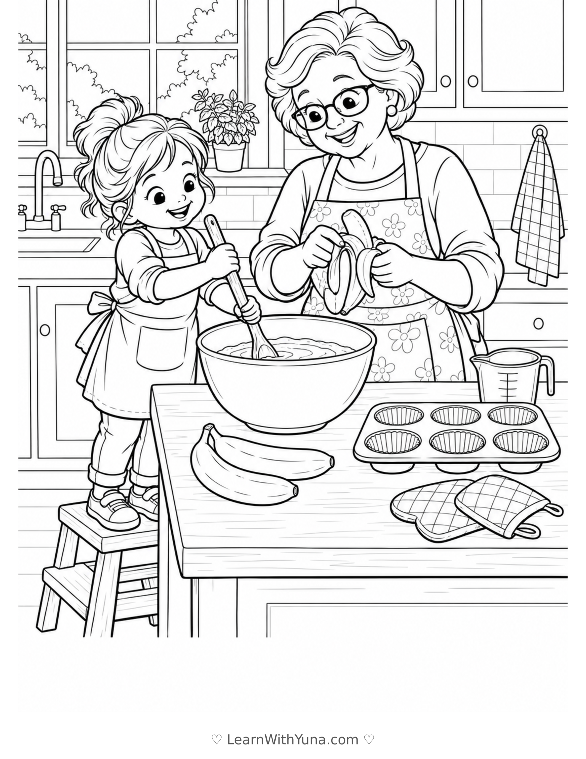 Banana Muffin Baking Day Coloring Page