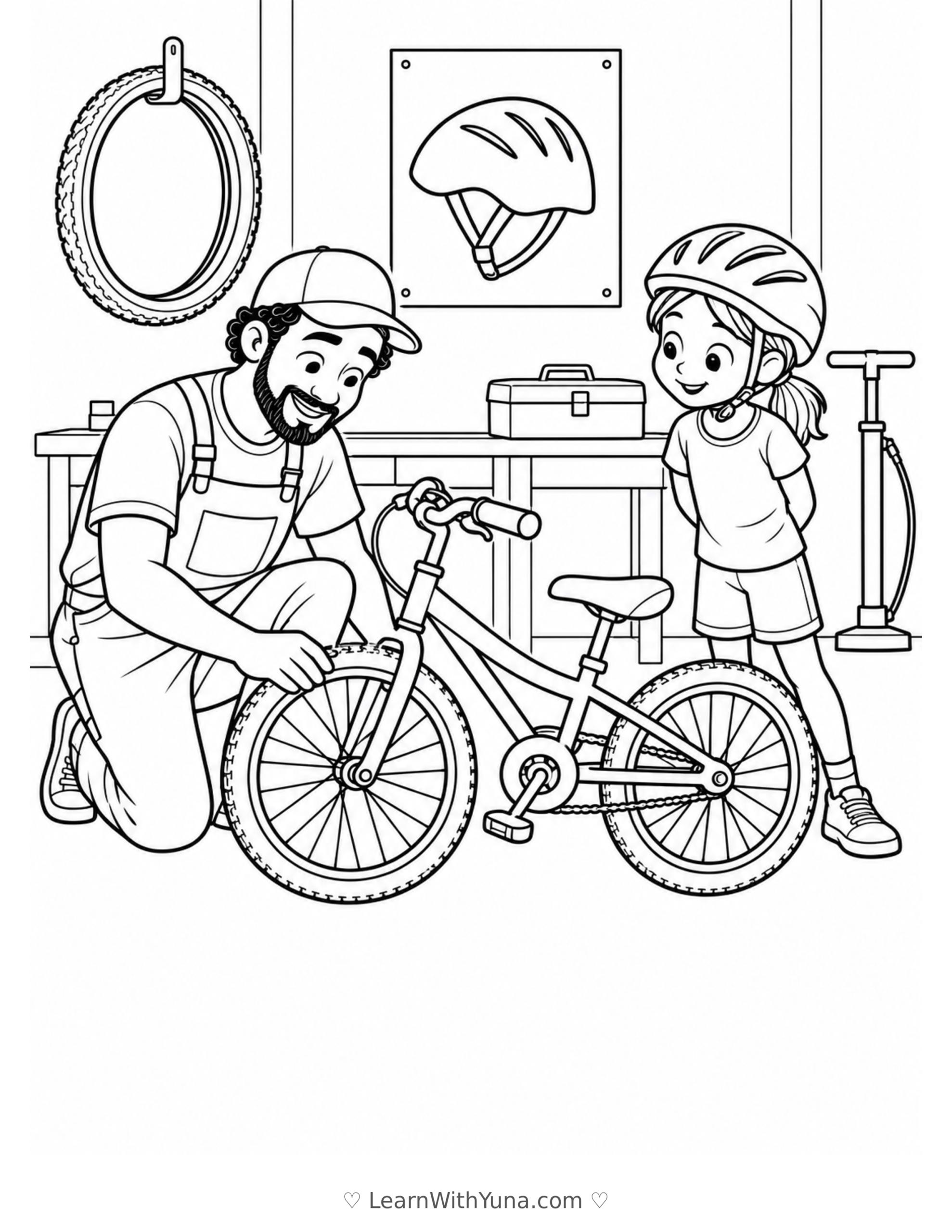 Bike Mechanic’s Safe Wheel Check Coloring Page