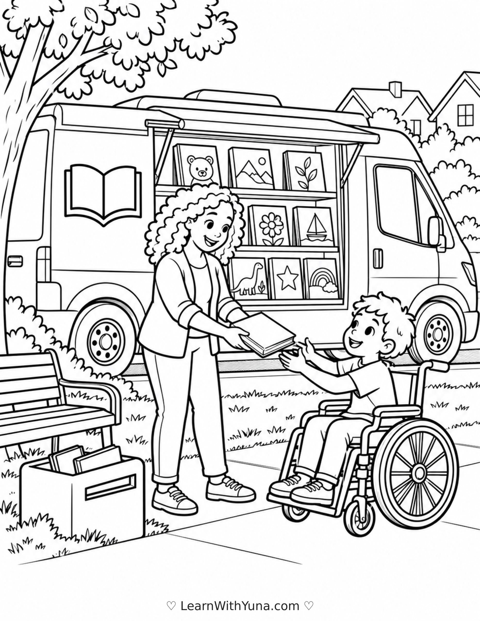 Bookmobile’s Neighborhood Story Stop Coloring Page