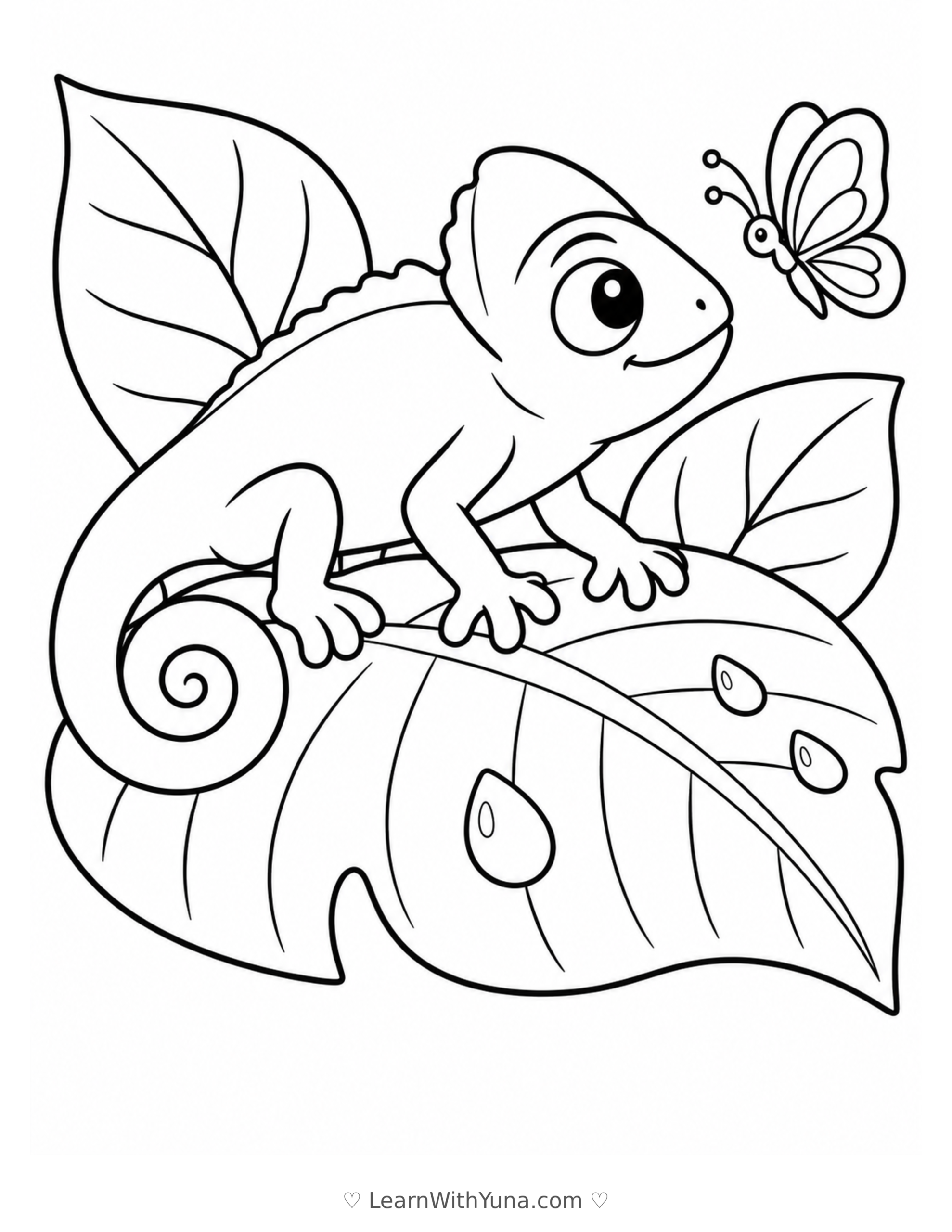 Curious Chameleon’s Leafy Lookout Coloring Page