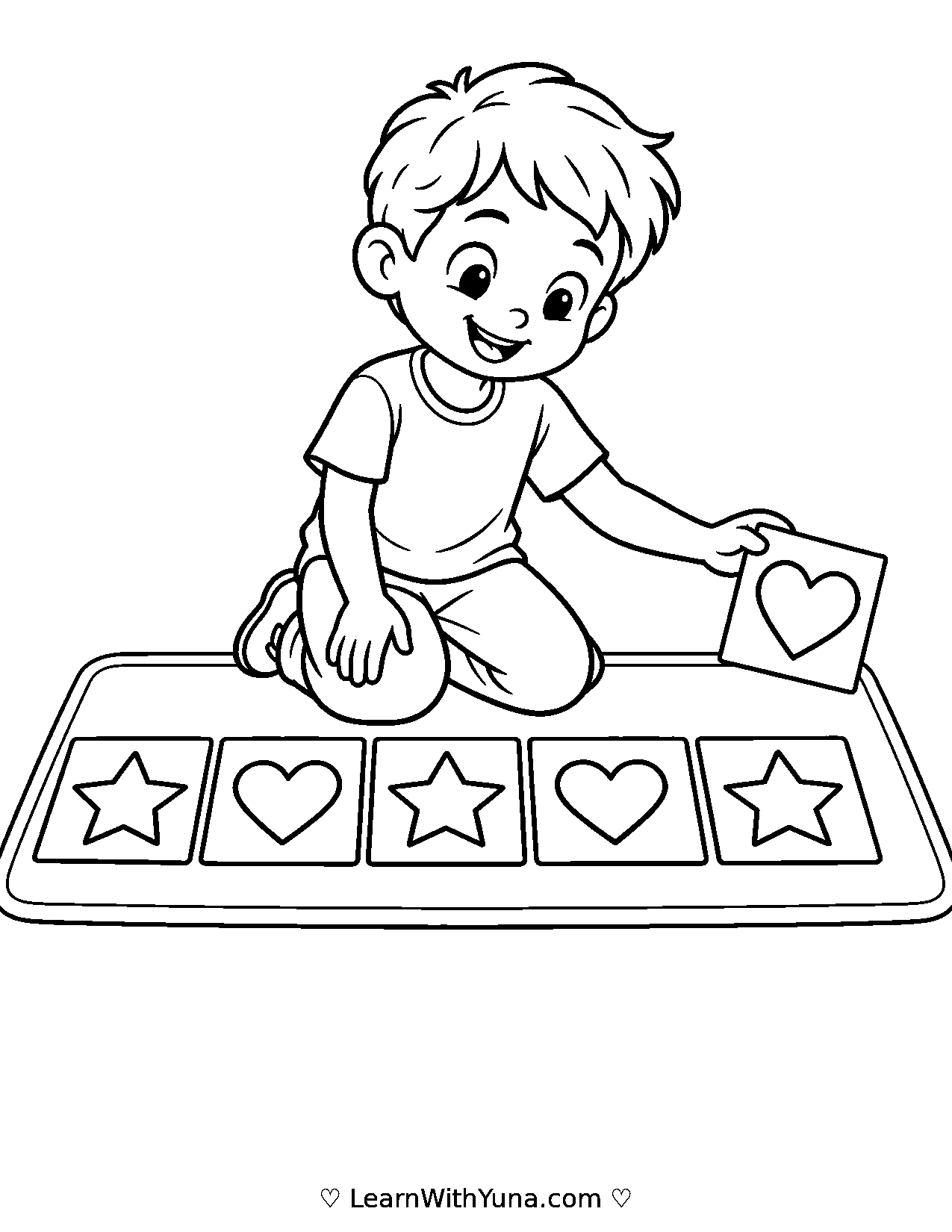 Child Continues a Star and Heart Pattern Coloring Page printable preview