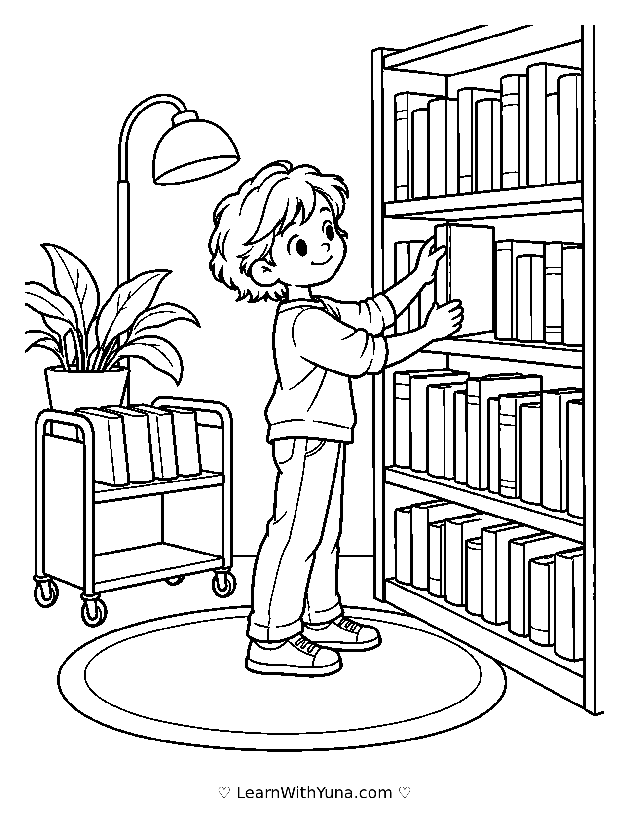 Child Returns a Library Book Coloring Page printable preview