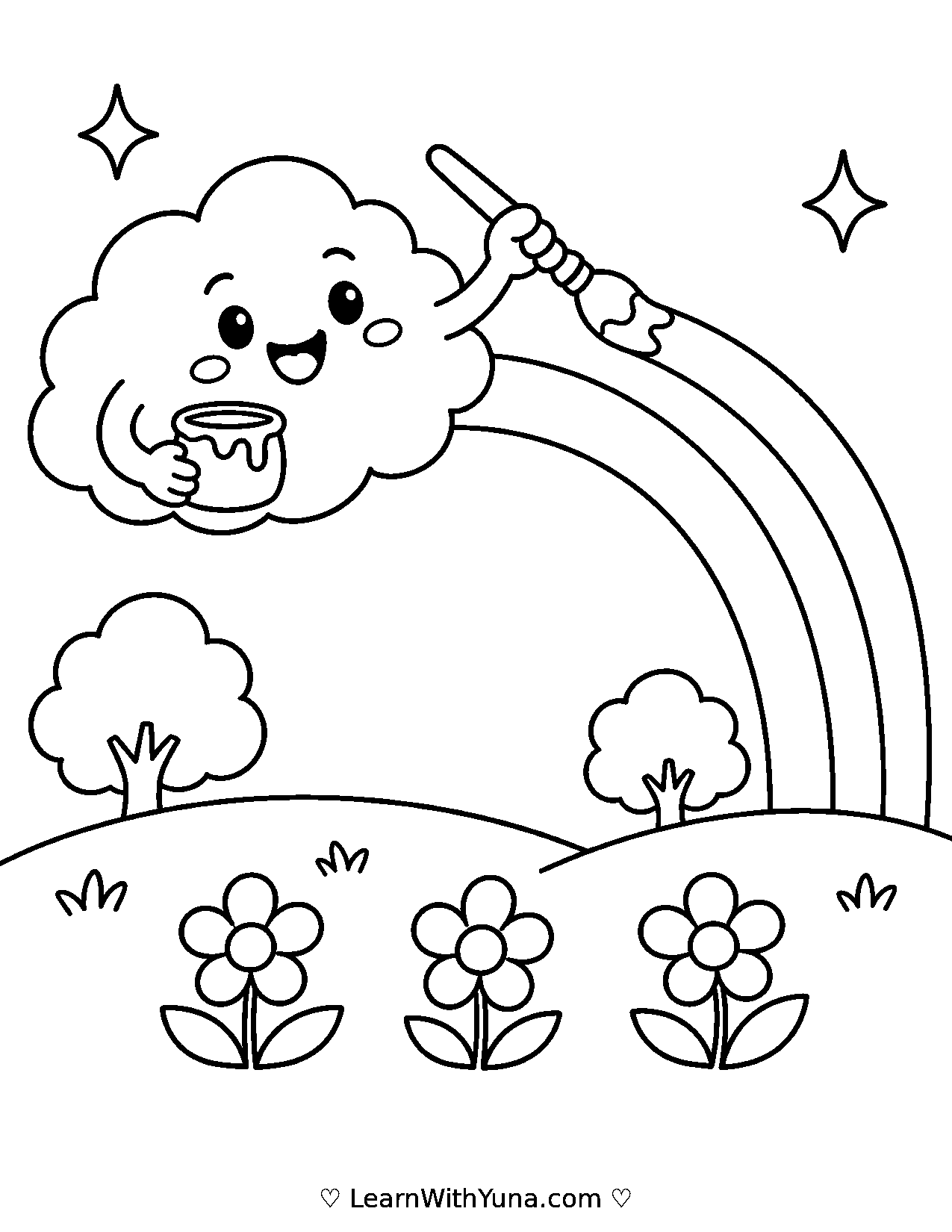 Cloud Painter Makes a Rainbow Coloring Page printable preview