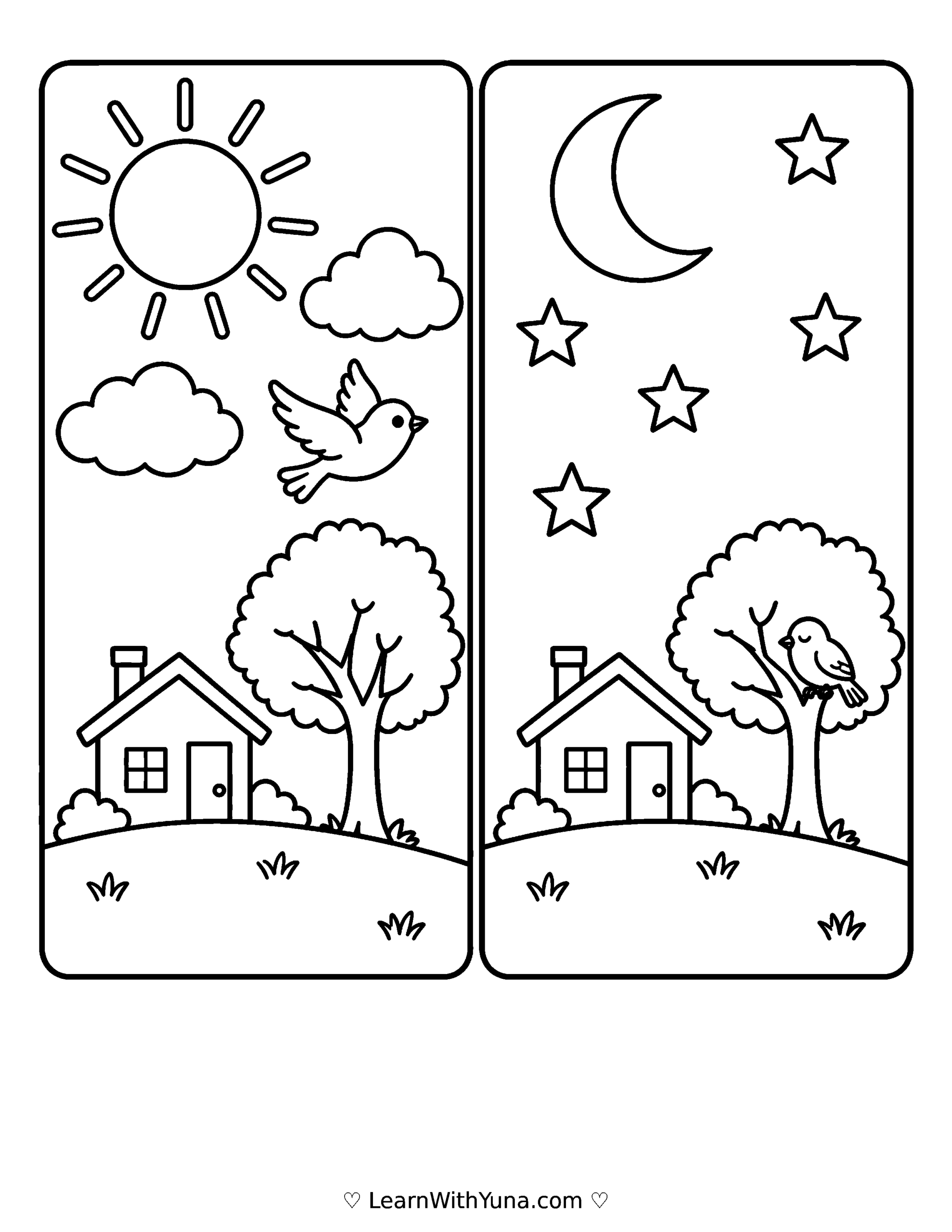 Day and Night Sky Compare Coloring Page