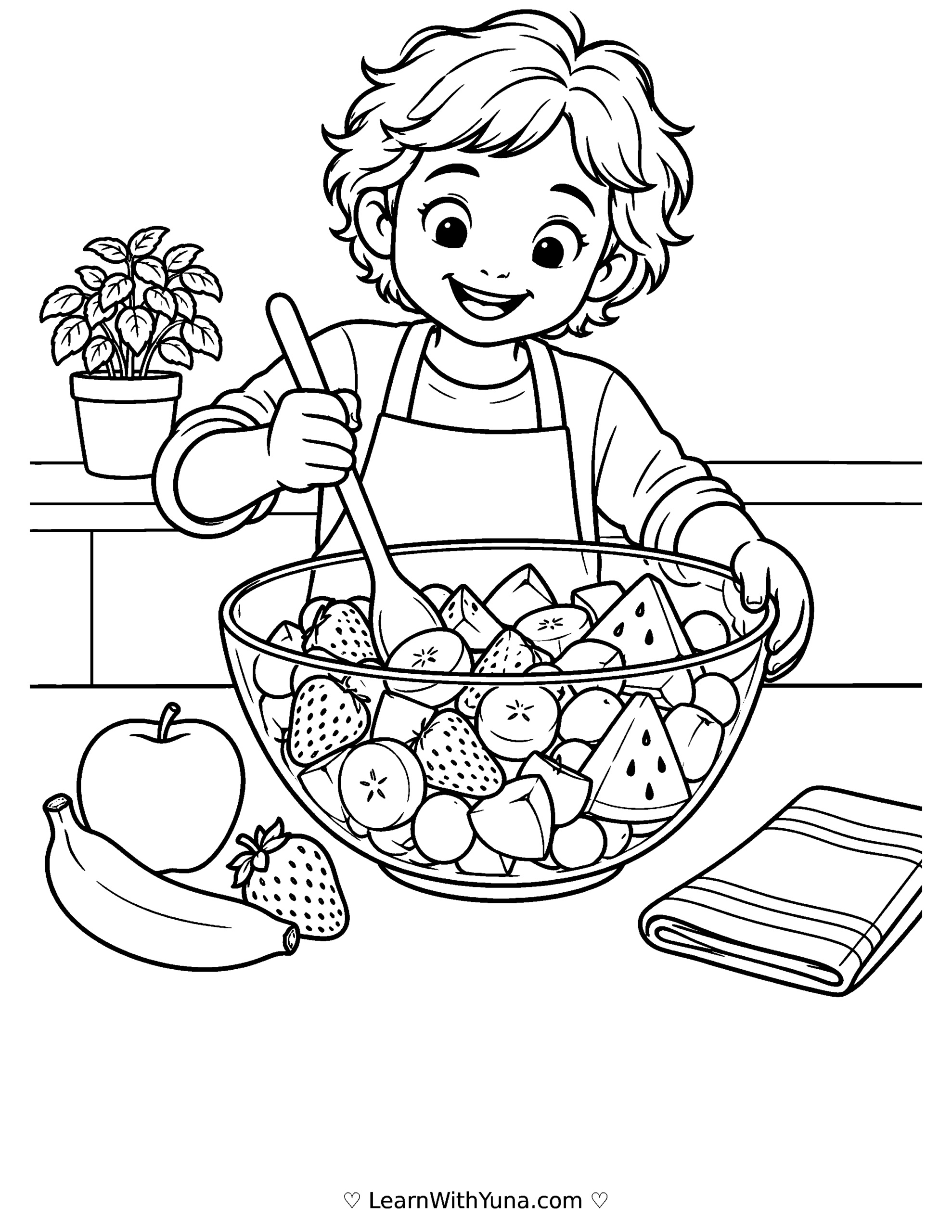 Fresh Fruit Salad Helper Coloring Page