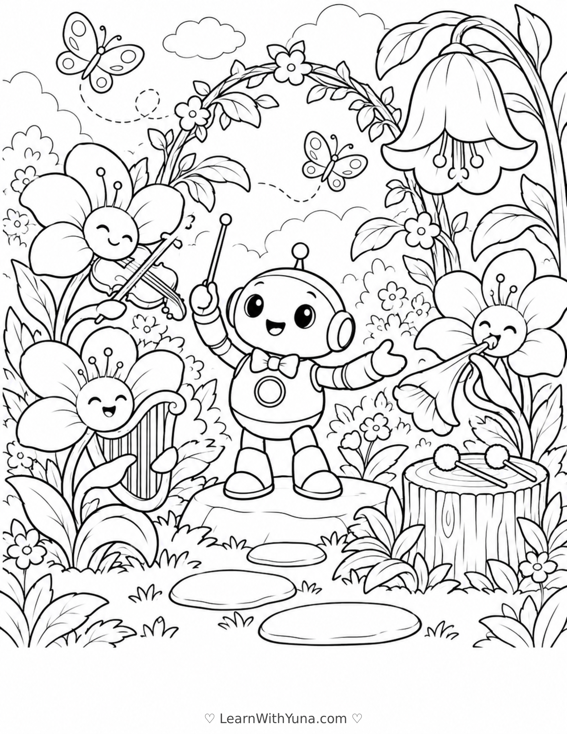 Friendly Robot’s Garden Orchestra Coloring Page