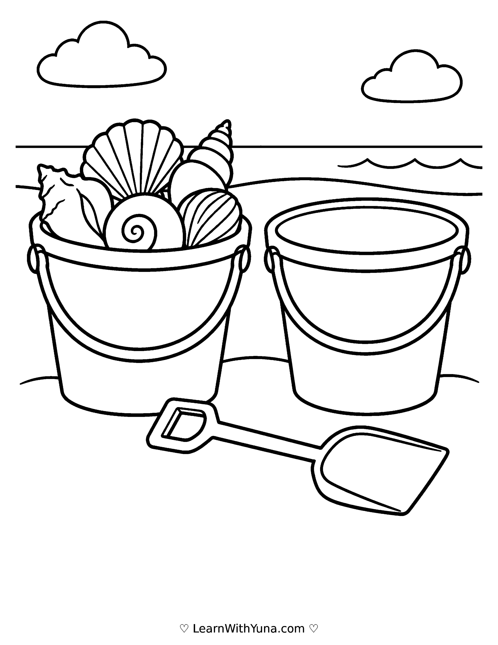 Full and Empty Beach Buckets Coloring Page