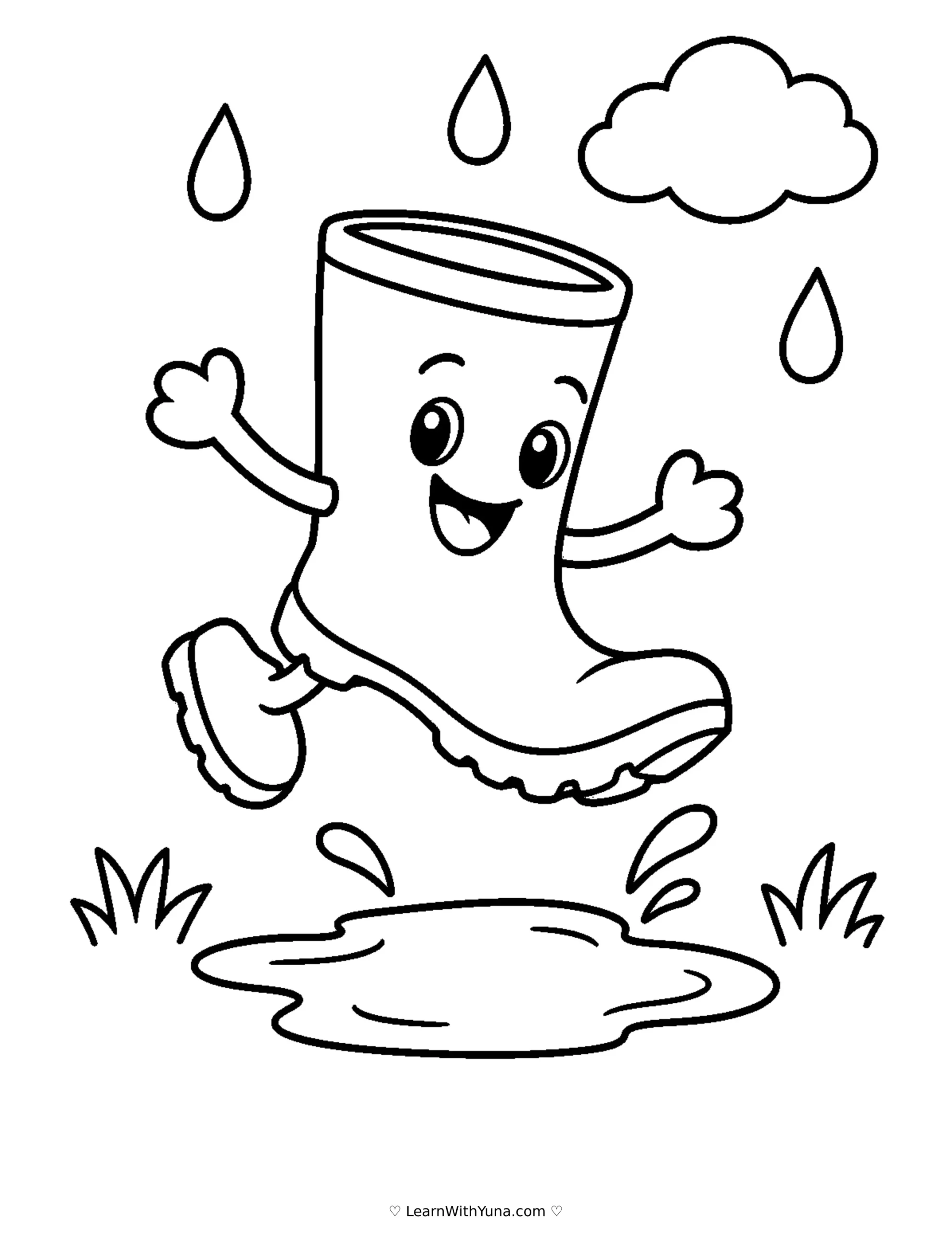 Happy Rain Boot’s Puddle Hop Coloring Page