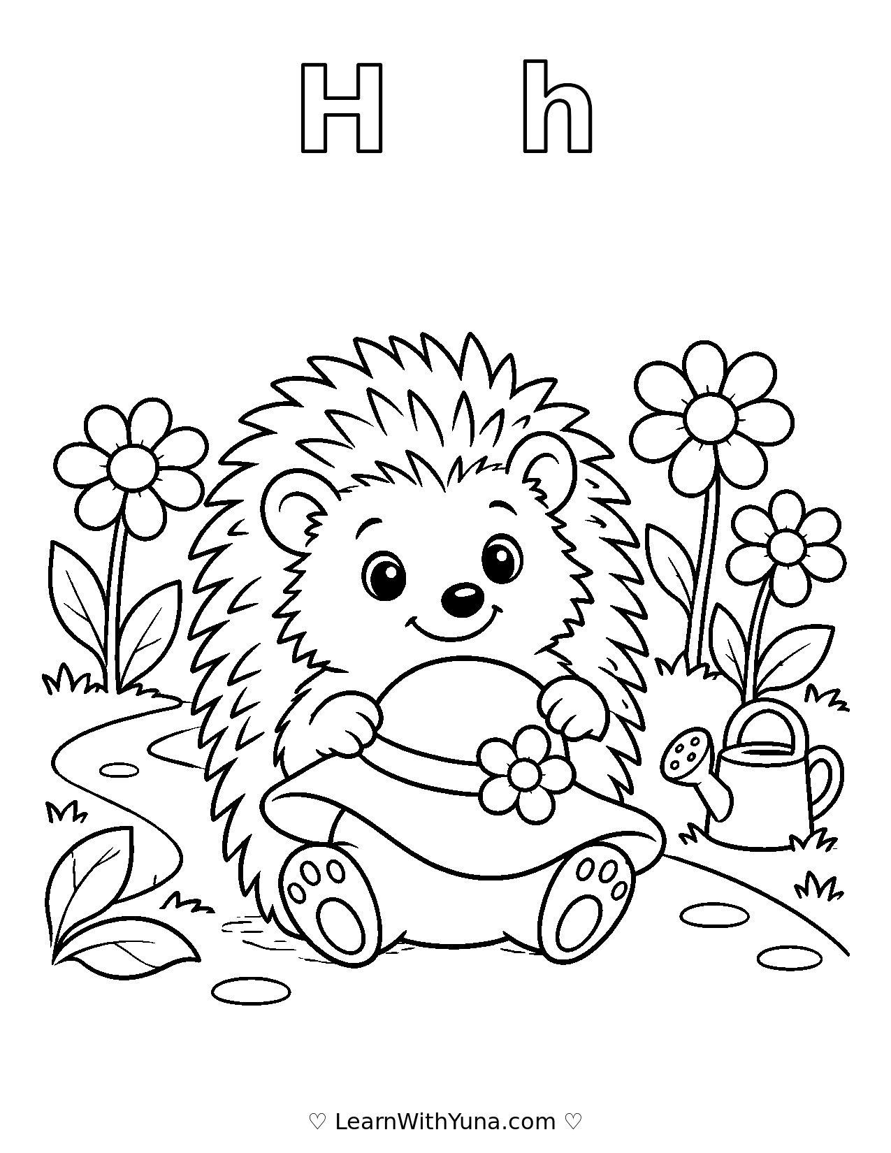 Letter H Hedgehog Holds a Hat Coloring Page