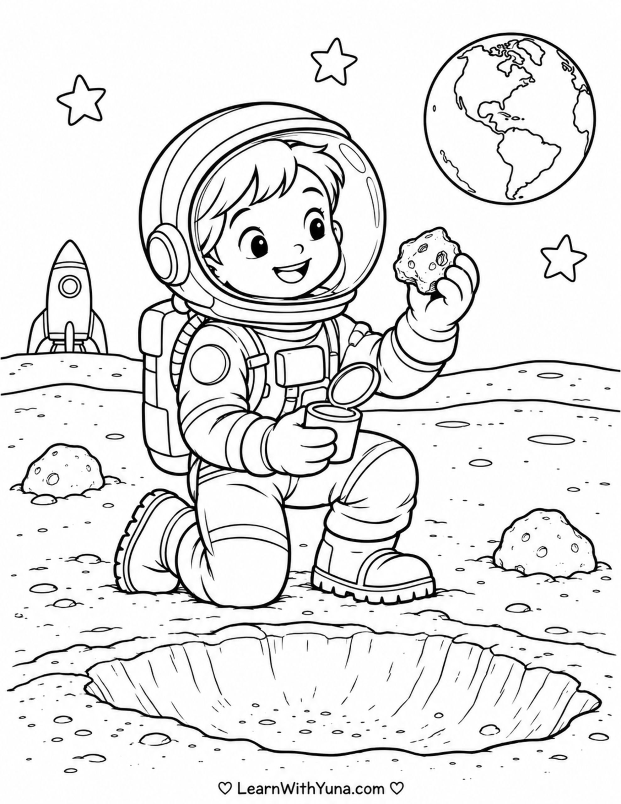 Little Astronaut’s Moon Rock Discovery Coloring Page