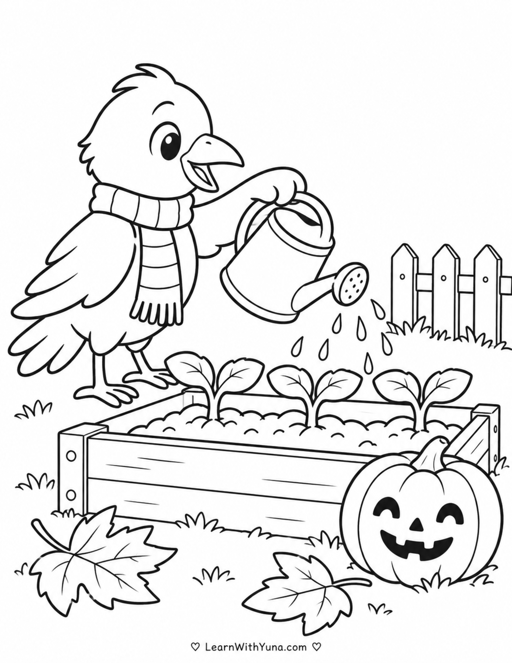 Little Crow’s Pumpkin Sprout Garden Coloring Page