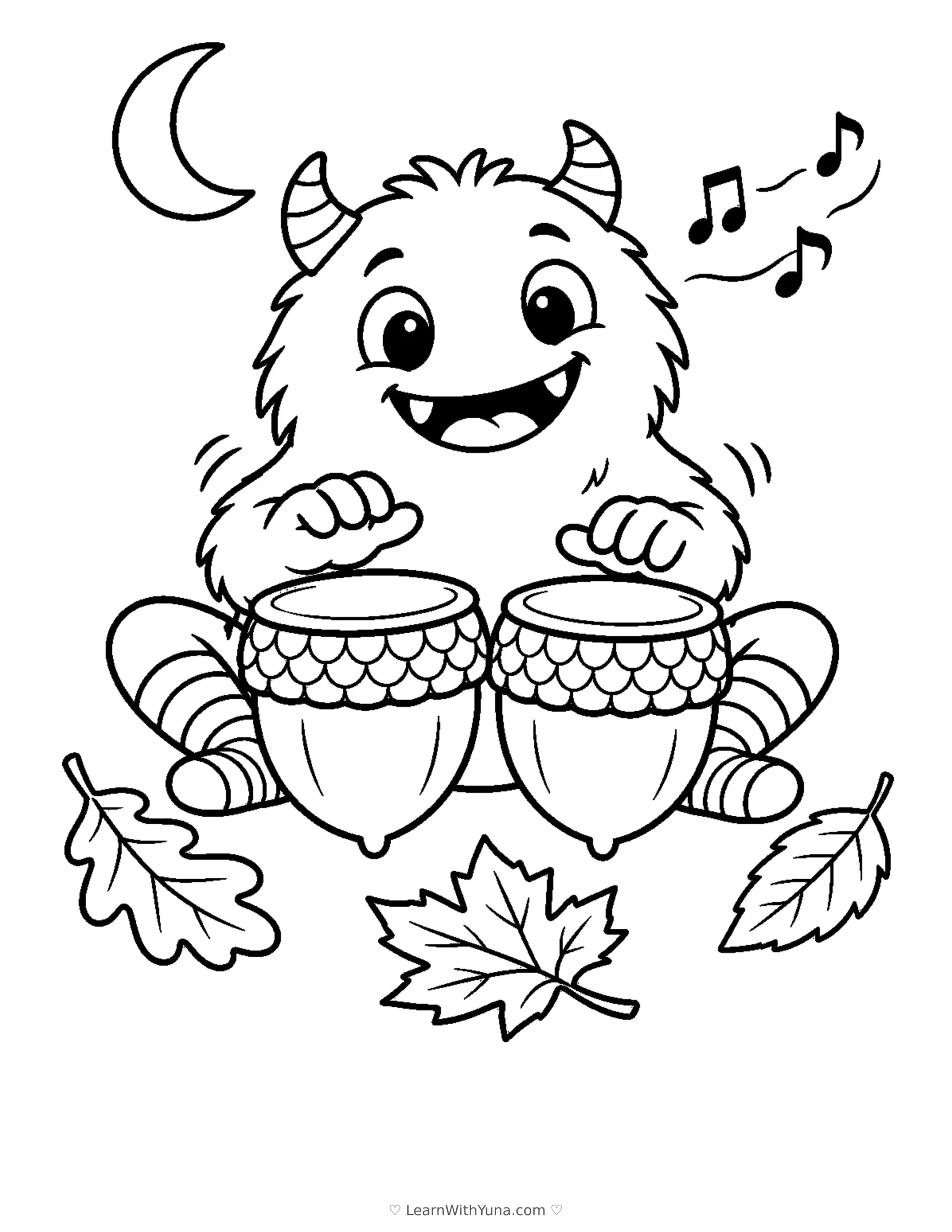 Little Monster’s Acorn Drum Practice Coloring Page