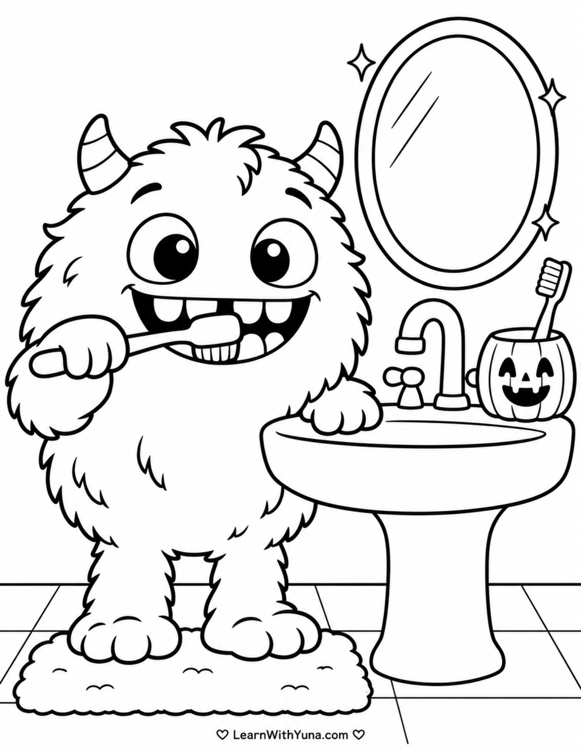 Little Monster’s Halloween Toothbrush Time Coloring Page