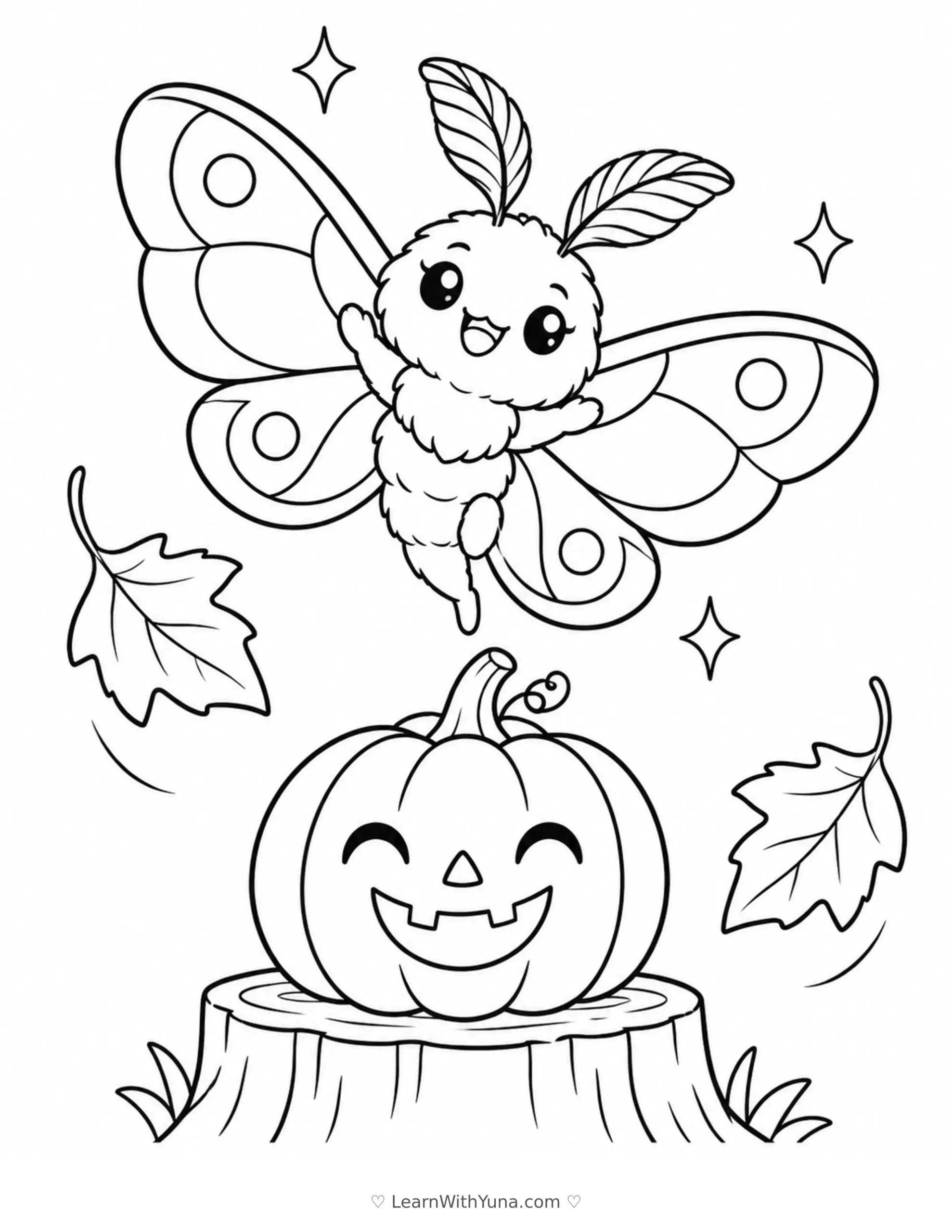 Little Moth’s Pumpkin Lantern Dance Coloring Page