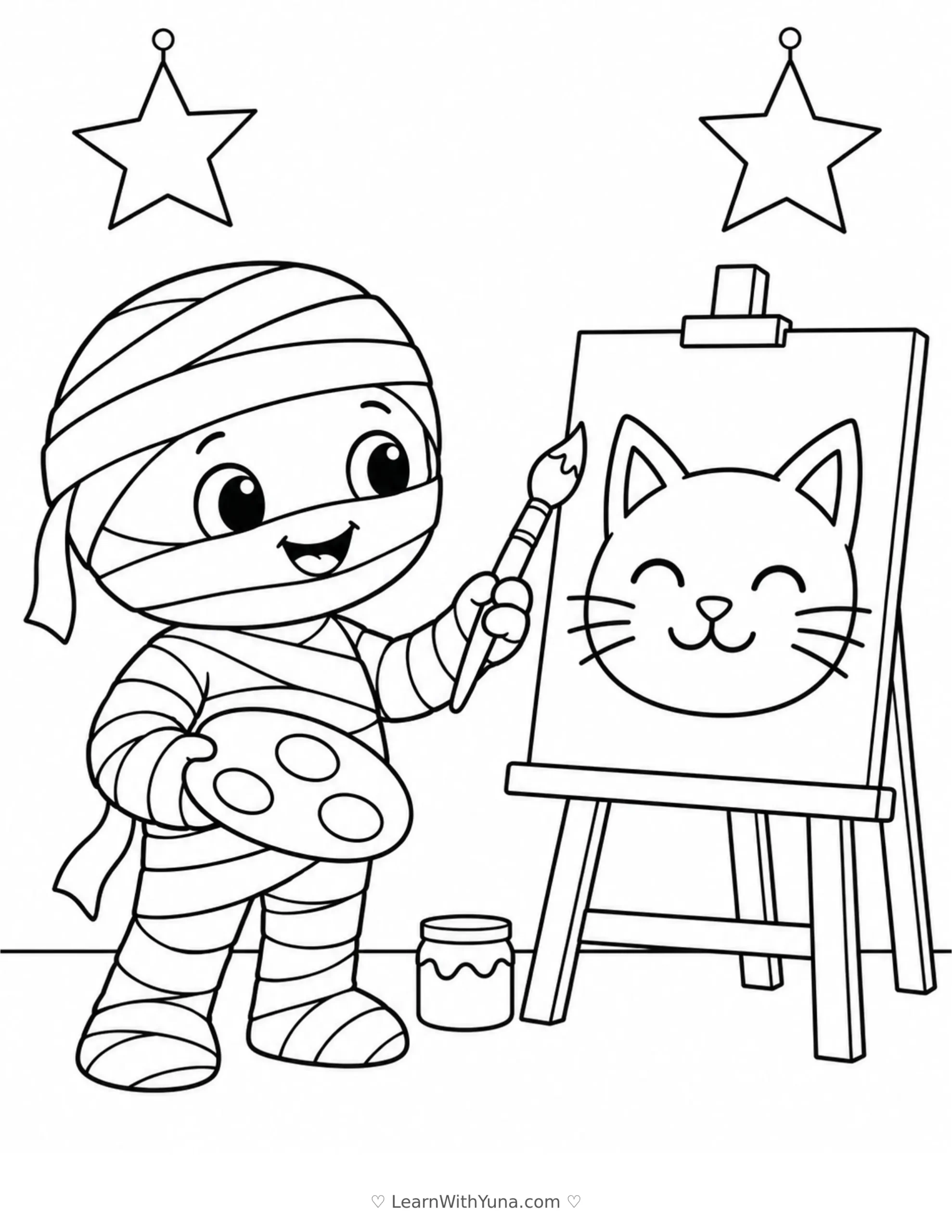 Little Mummy’s Halloween Art Studio Coloring Page