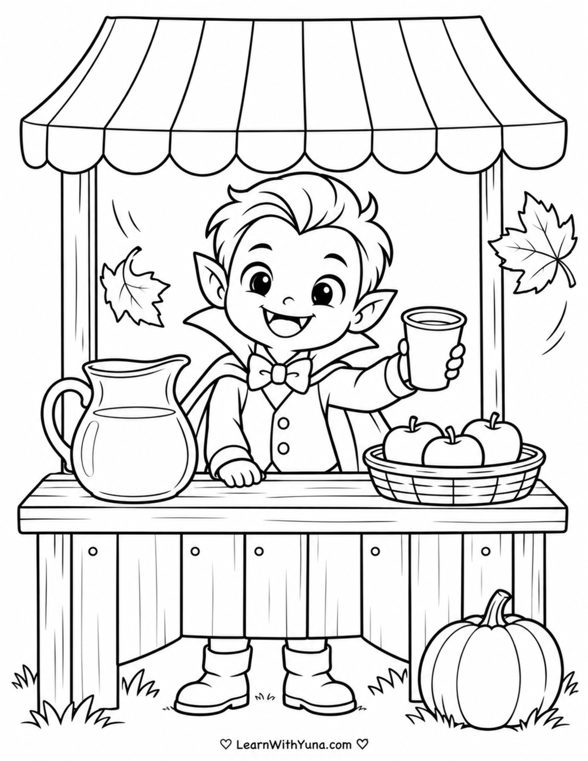 Little Vampire’s Apple Cider Stand Coloring Page