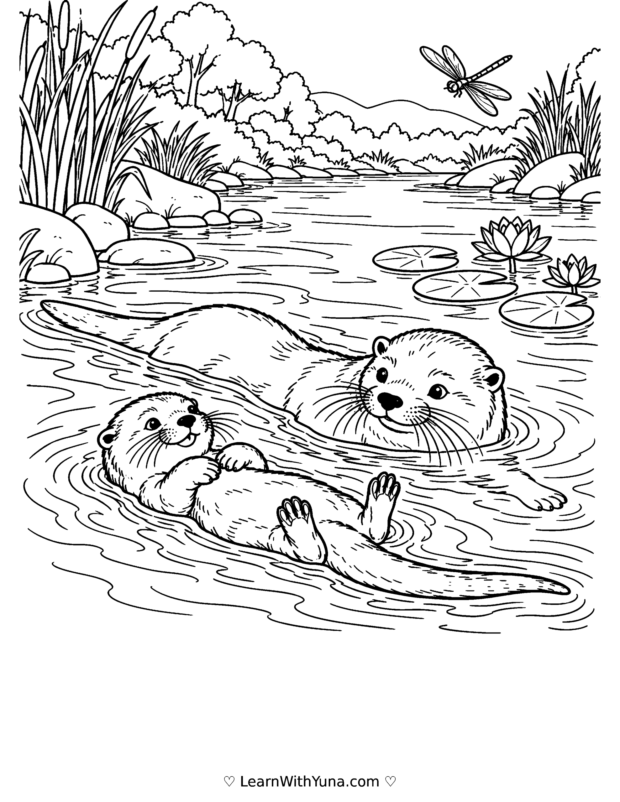 Otter Pup’s First River Float Coloring Page