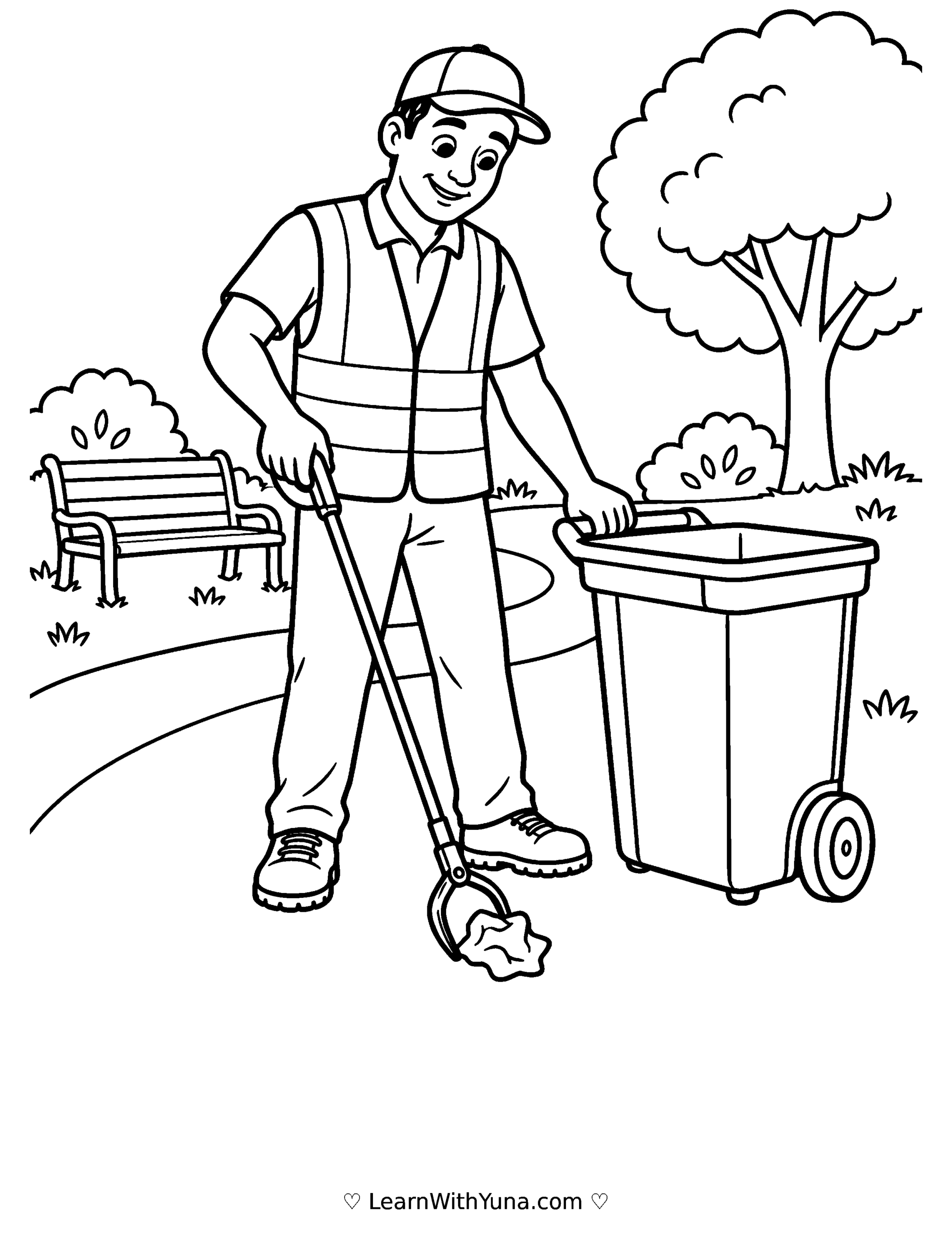 Park Cleanup Helper Coloring Page