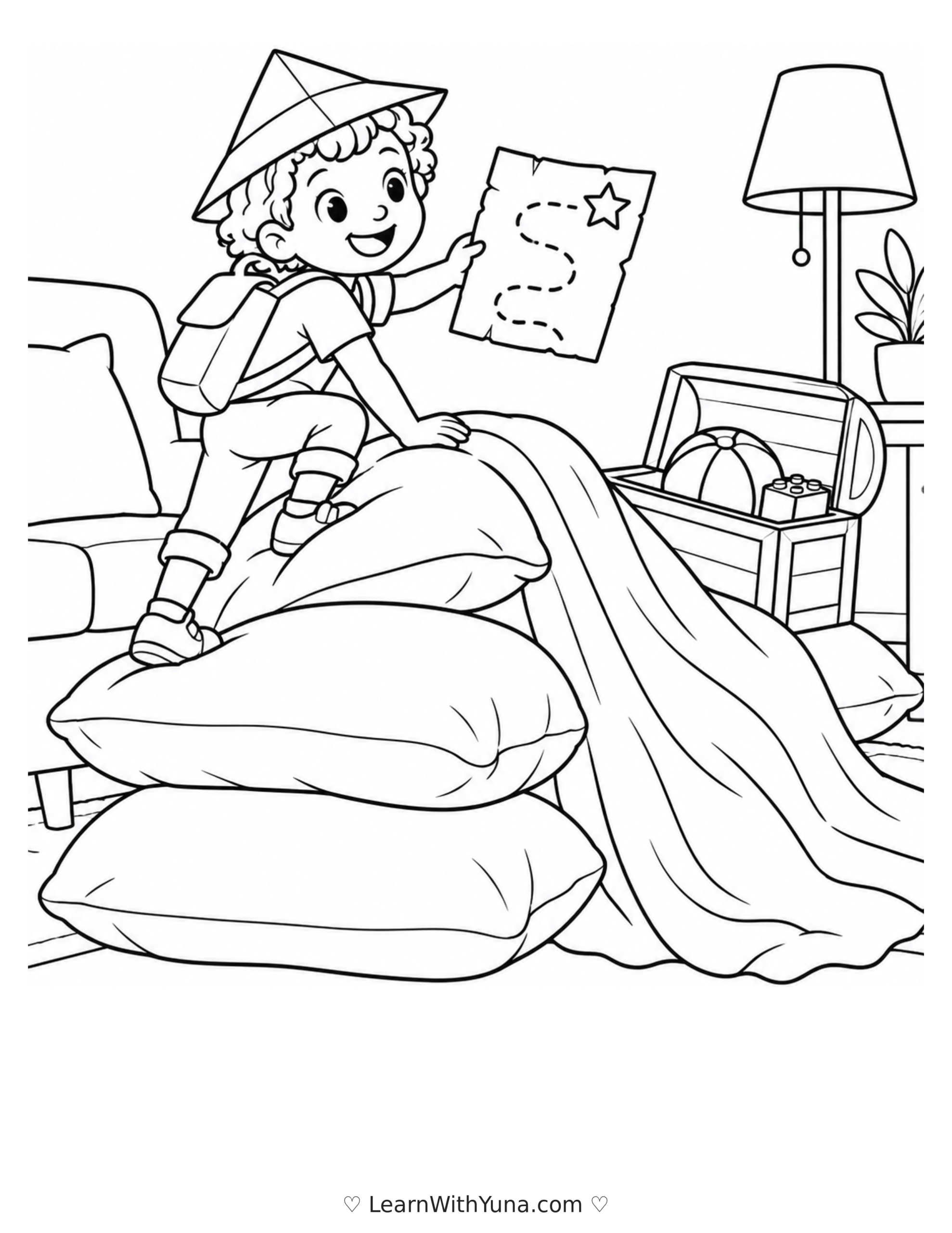 Pillow Mountain Treasure Hunt Coloring Page